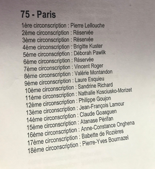 Législatives 2017 - La liste des investis le 14 janvier 2017 à Paris © Compte Twitter de Brigitte Kuster investie dans le 17e arrondissement où elle est maire (la 4e circonscription)