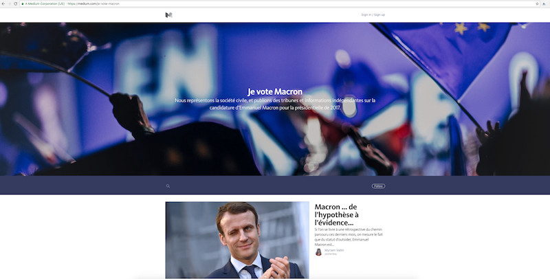 https//medium.com : "Je vote Macron Nous représentons la société civile, et publions des tribunes et informations indépendantes sur la candidature d’Emmanuel Macron pour la présidentielle de 2017".