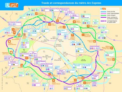 (c) Stif - Tracé et correspondances du métro automatique autour de Paris