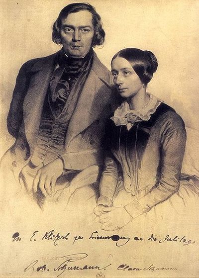 Robert et Clara Schumann - Lithographie d'Edouard Kaiser, Vienne 1847.