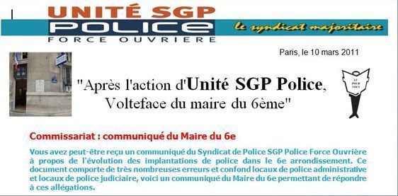 Commniqué du syndicat Unité SGP Police Force Ouvrière, 10 mars 2011.