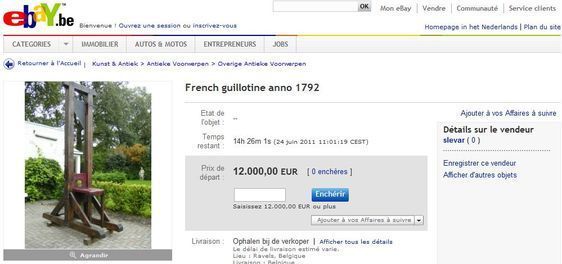 Une guillotine vendue sur ebay.be