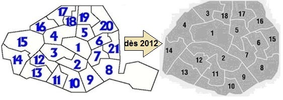 A gauche : actuelle carte des circonscriptions (c) Assemblée nationale - A droite : nouvelle carte des circonscriptions législatives à Paris.