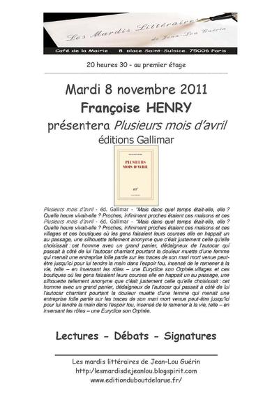 8 novembre 2011 : mardi littéraire avec Françoise Henry