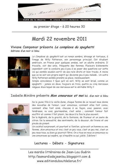 22 novembre 2011 : mardi littéraire avec Viviane Campomar et Isabelle Minière 