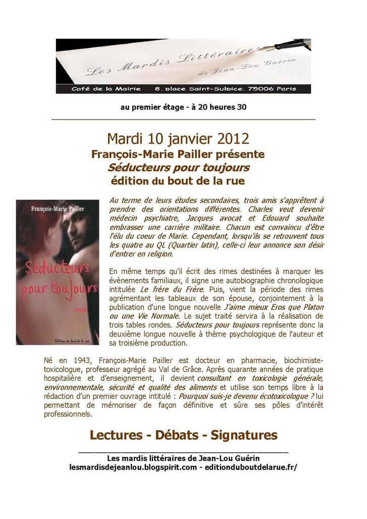 10 janvier 2012 : Jean-François Pailler fait son mardi littéraire