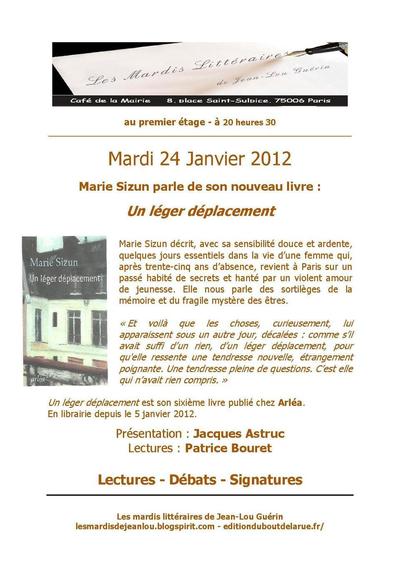 24 janvier 2012 : Marie Sizun fait son mardi littéraire au café de la mairie