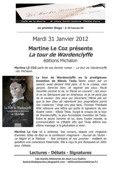 31 janvier 2012 : Martine Le Coz fait son mardi littéraire au café de la mairie