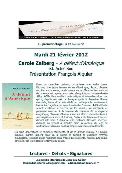 21 février 2012 : Carole Zalberg fait son mardi littéraire au café de la mairie