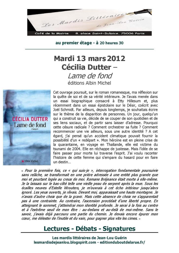 13 mars 2012 : Cécilia Dutter fait son mardi littéraire au café de la mairie
