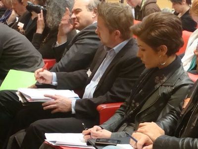 Les sénateurs Yves Pozzo di Borgo, représentant le candidat François Bayrou, et Chantal Jouanno, qui s'exprime à titre personnel - Photo : VD.