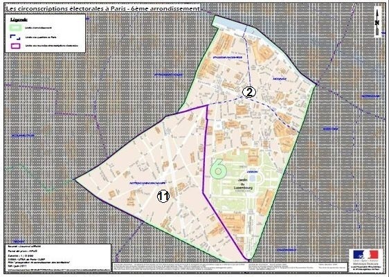 Le 6e arrondissement à cheval sur la 2e et la 11e circonscription de Paris (c) Ministère de l'Intérieur. Le 6e arrondissement à cheval sur la 2e et la 11e circonscription de Paris (c) Ministère de l'Intérieur.