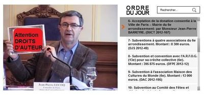 Droits d'auteur : Paris Tribune ne reproduit pas une oeuvre protégée par la loi - Capture d'écran du conseil du 6e arrondissement du 30 avril 2012 sur le site de la mairie du 6e (c) Mairie du 6e arrondissement / LTVI.