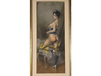 Lot 67 de Ladislas Bakalowicz (1833-1903) "Prostituées parisiennes". Estimation pour la paire de pastels : 5 500 à 5 700 € (c) Millon et associés.