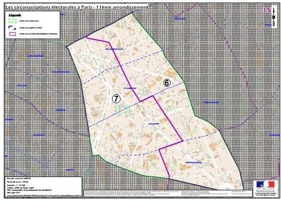 Le 11e arrondissement à cheval sur la 6e et la 7e circonscription de Paris (c) Ministère de l'Intérieur. Le 11e arrondissement à cheval sur la 6e et la 7e circonscription de Paris (c) Ministère de l'Intérieur.