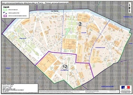 Le 7e arrondissement à cheval sur la 2e et la 12e circonscription de Paris (c) Ministère de l'Intérieur. Le 7e arrondissement à cheval sur la 2e et la 12e circonscription de Paris (c) Ministère de l'Intérieur.