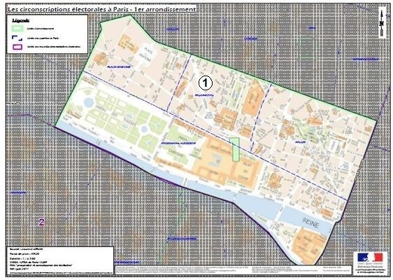 Le 1er arrondissement est inclus dans la 1ere circonscription de Paris (c) Ministère de l'Intérieur. Le 1er arrondissement est inclus dans la 1ere circonscription de Paris (c) Ministère de l'Intérieur.