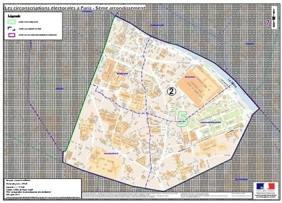 Le 5e arrondissement est inclus dans la 2e circonscription de Paris (c) Ministère de l'Intérieur. Le 5e arrondissement est inclus dans la 2e circonscription de Paris (c) Ministère de l'Intérieur.