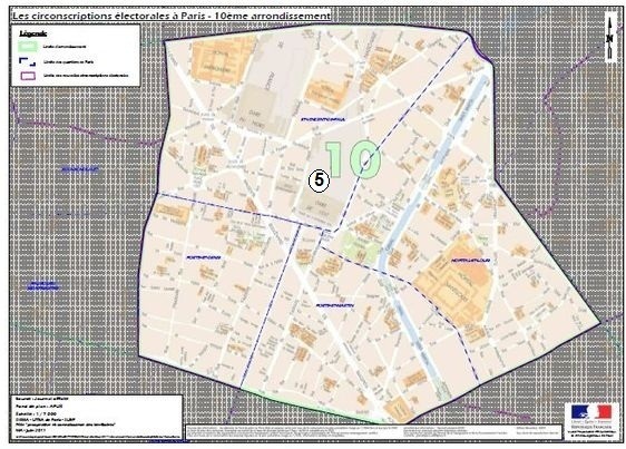 Le 10e arrondissement est inclus dans la 5e circonscription de Paris (c) Ministère de l'Intérieur. Le 10e arrondissement est inclus dans la 5e circonscription de Paris (c) Ministère de l'Intérieur.