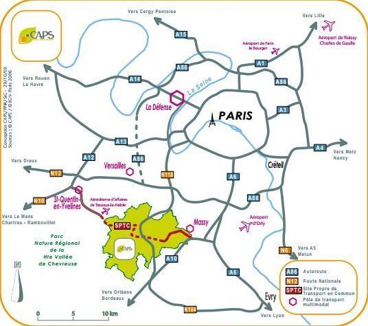 Réseaux de transports permettant de venir sur le territoire de la CAPS (c) Communauté d'agglomérations du Plateau de Saclay.