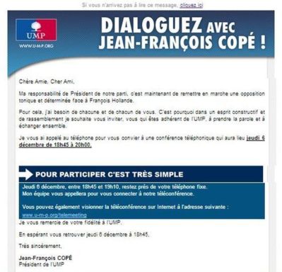 EMailing "Dialoguez avec Jean-François Copé" Telemeeting Relance.