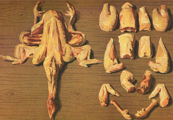 La découpe du poulet (c) Photographie d'une planche en couleur du "Livre de cuisine" de Jules Gouffé (1867) - Egoïté.