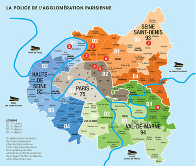 Carte avec les 8 ZSP de l'agglomération parisienne - Crédit photo : Préfecture de police de Paris. Carte avec les 8 ZSP de l'agglomération parisienne - Crédit photo : Préfecture de police de Paris.