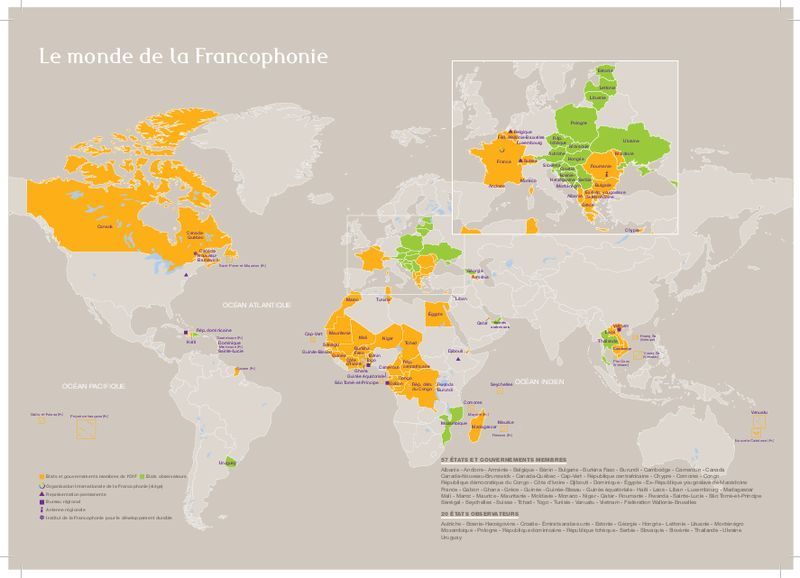 Carte de l' Organisation internationale de la Francophonie - Créé le 20 mars 1970 - Secrétaire général depuis 2003 : Abdou Diouf. Carte de l' Organisation internationale de la Francophonie - Créé le 20 mars 1970 - Secrétaire général depuis 2003 : Abdou Diouf.