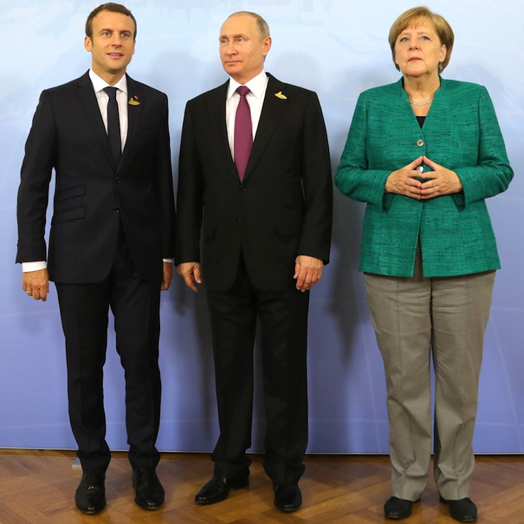 Macron, Poutine et Merkel le 8 juillet 2017 © www.kremlin.ru