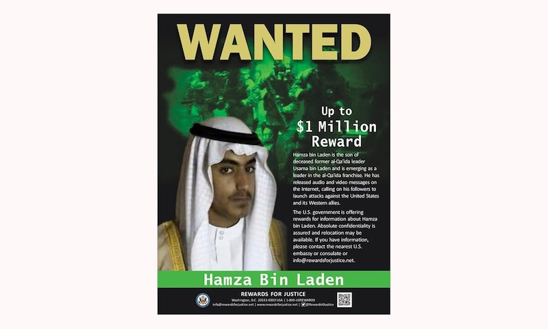 Wanted Hamza Bin Laden - Hamza Ben Laden recherché.