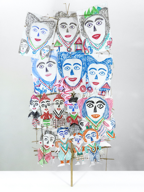 Ni Tanjung, unique work, 2014, colored pencil and chalk, paper cutout on bamboo stick© Galerie, Patricia Dorfmann, Paris