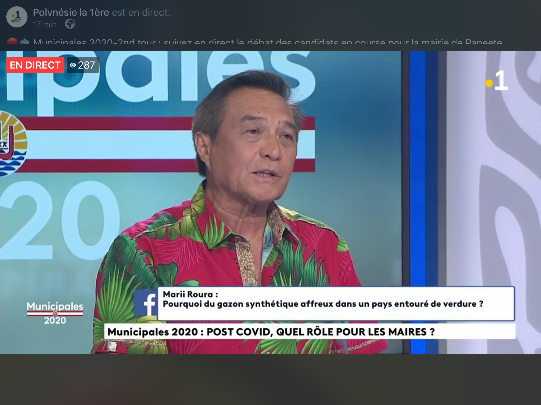 question via Facebook lors du débat télévisé avant le 2e tour des municipales à Papeete le lundi 22 juin @ capture d’écran Polynésiela1ère.