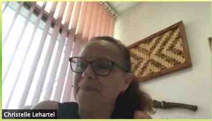 Christelle LEHARTEL, ministre de l'Education de Polynésie française - « Colloque océanien : Gestion de la crise sanitaire liée au Covid-19 en Nouvelle-Calédonie, en Polynésie française et à Wallis et Futuna » en direct sur Zoom de Papeete le 29 mars 2021 à 11h15 - Capture d'écran.
