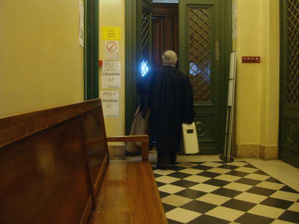 Maître Gérard Ducrey, avocat de la défense, entrant dans la salle d'audience de la Cour d'Appel de Paris le 12 février 2014 - Photo : VD.