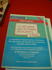 Affiche Rythmes scolaires et périscolaires à Paris 18 février 2013