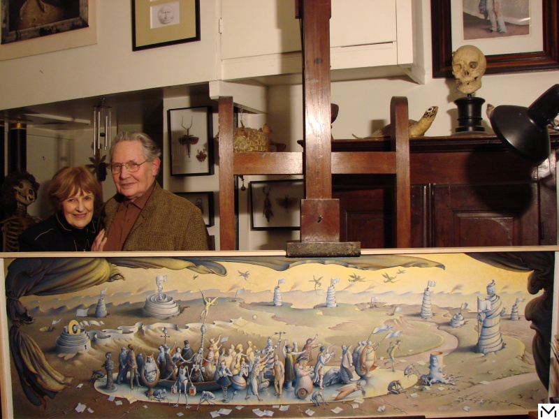 M. et Mme Verlinde dans l'atelier avec le tableau La Folie mène le monde © DR 2011