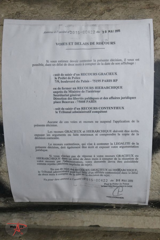 Arrêté 2015-00422 portant évacuation d'un campement installé irrégulièrement sur la voie publique Annexe